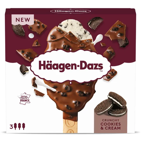Helado bombón crunchy cookies & cream 3 unidades Haagen Dazs caja 244 g 2