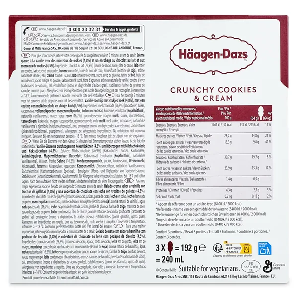 Helado bombón crunchy cookies & cream 3 unidades Haagen Dazs caja 244 g 3