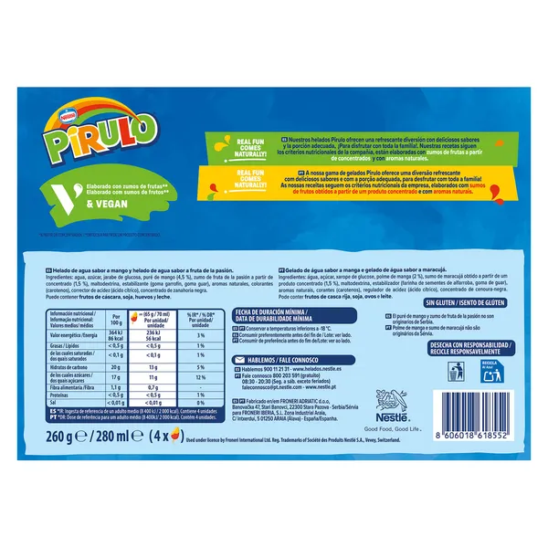 Helado pirulo de mango 4 unidades Nestlé caja 260 g 2