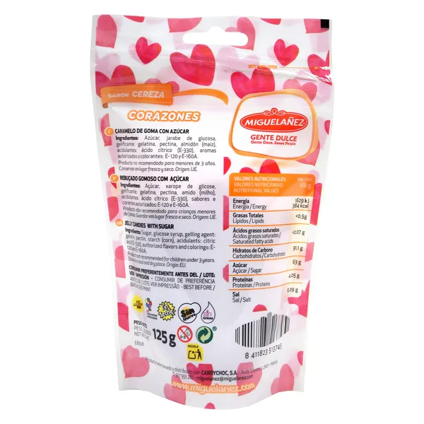 Golosinas corazones sabor cereza Migueláñez 125 g 3