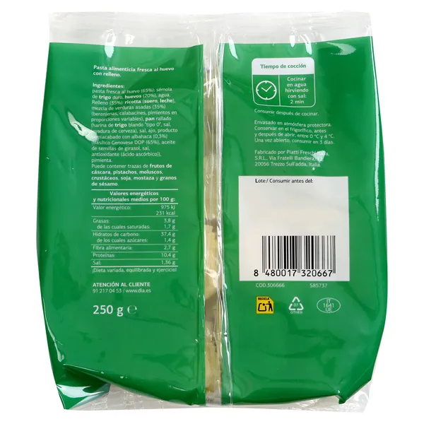 Pasta fresca valigette rellena de verduras Dia Selección Mundial 250 g 3