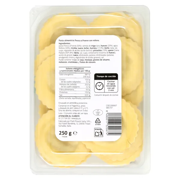 Pasta fresca girasoli de burrata y pistacho Dia Selección Mundial 250 g 4