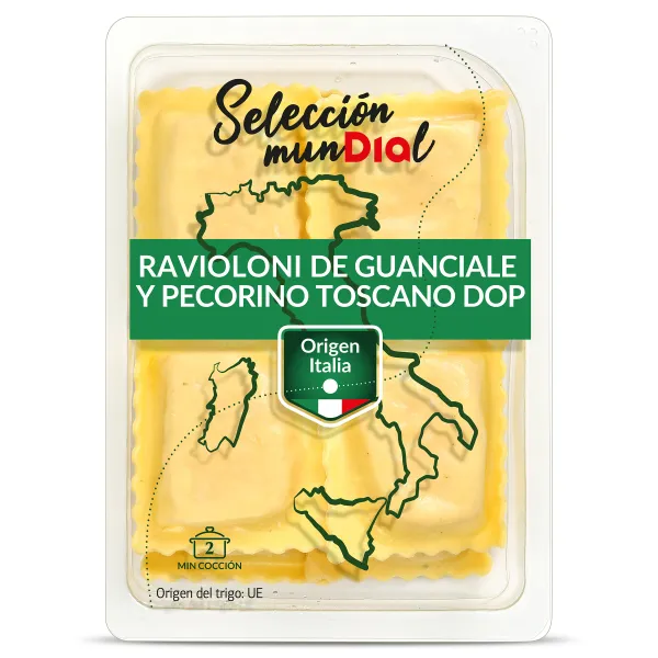 Pasta fresca ravioloni de guanciale y peccorino Dia Selección Mundial bandeja 250 g