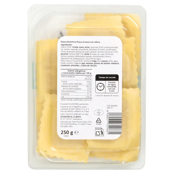 Pasta fresca ravioloni de guanciale y peccorino Dia Selección Mundial bandeja 250 g 3