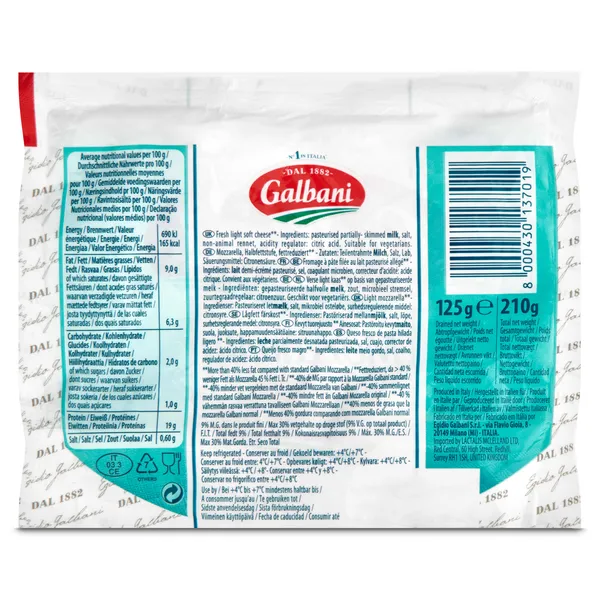 Mozzarella light Galbani bolsa 125 g 2
