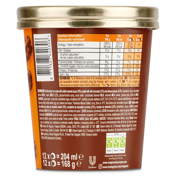 Helado bombón salted caramel 12 unidades Magnum tarrina 168 g 2