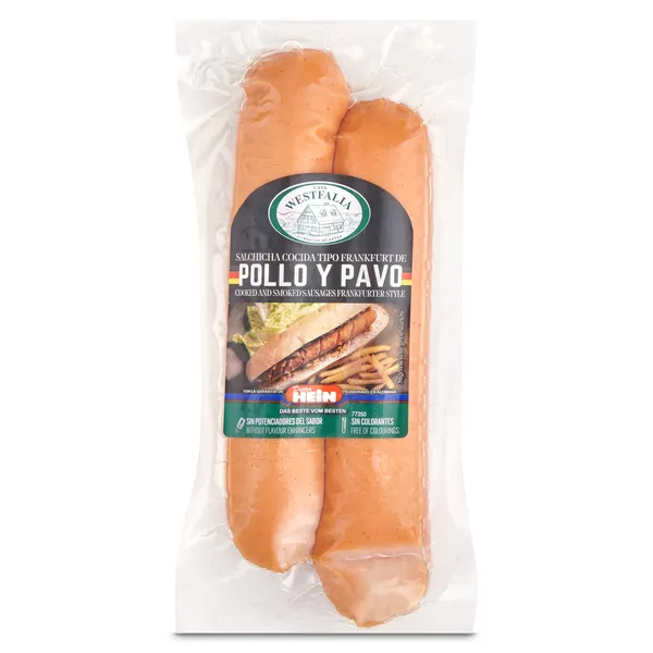Salchichas Frankfurt 75% pollo y pavo Casa westfalia 180 g 2