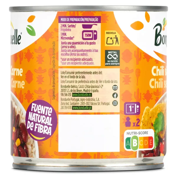 Chilli sin carne Bonduelle lata 400 g 3