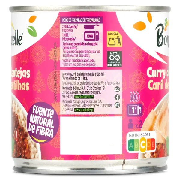 Curry de lentejas Bonduelle lata 400 g 3