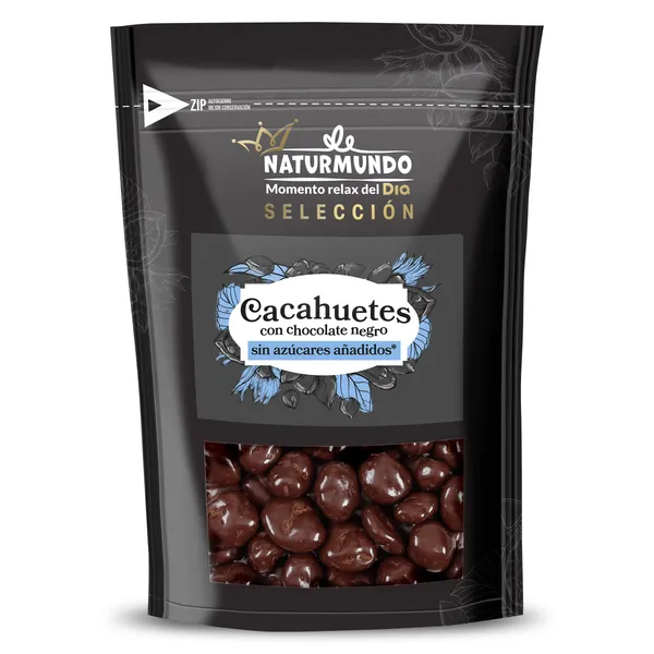 Cacahuetes recubiertos con chocolate negro sin azúcar Dia Naturmundo 150 g