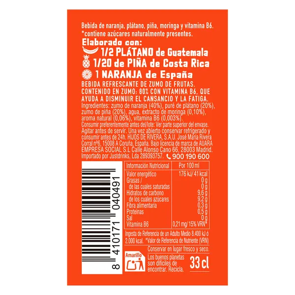 Bebida de zumo energía Auara botella 33 cl 2