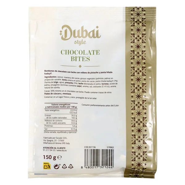 Bombones de chocolate con pistacho estilo Dubai Dia Temptation 150 g 4