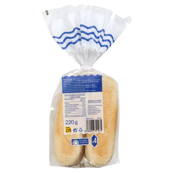 Pan hot dog El Molino de Dia 220 g 3