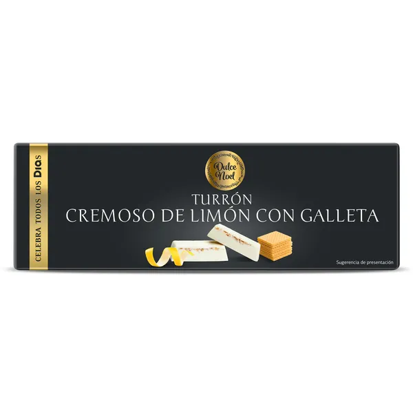 Turrón praliné de chocolate blanco con galleta y limón Dulce Noel Dia caja 145 g 2