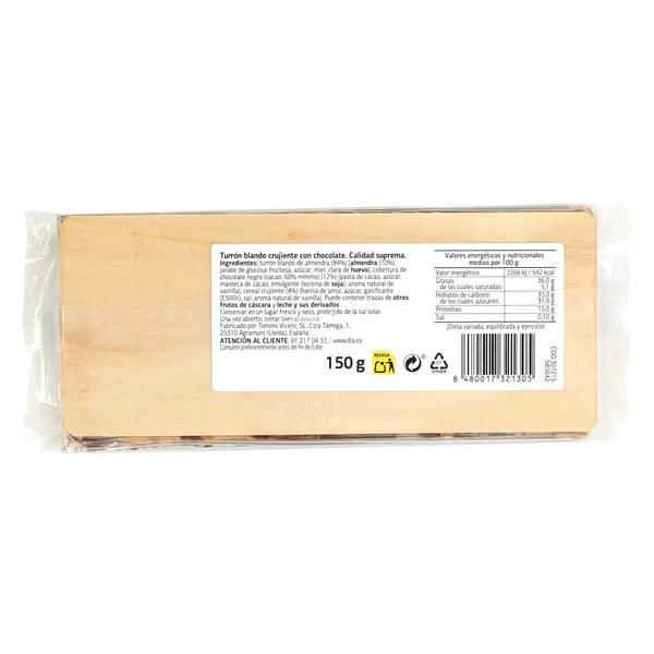 Turrón blando crujiente con chocolate Dulce Noel Dia Vicens bolsa 150 g 3