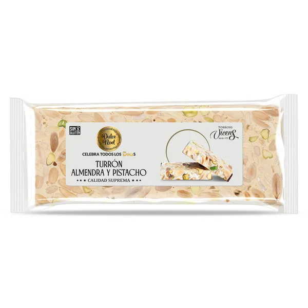 Turrón de almendra con pistacho Dulce Noel Dia Vicens bolsa 150 g 2