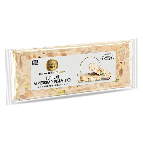 Turrón de almendra con pistacho Dulce Noel Dia Vicens bolsa 150 g