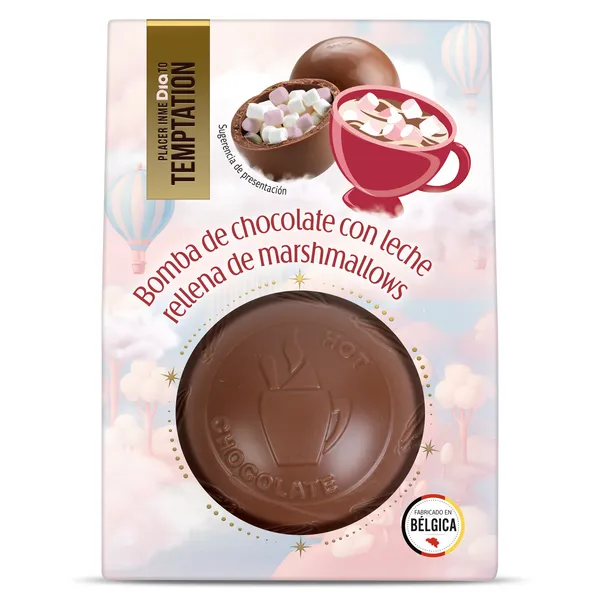 Bomba de chocolate con leche rellena de marshmallows Temptation de Dia caja 50 g 2