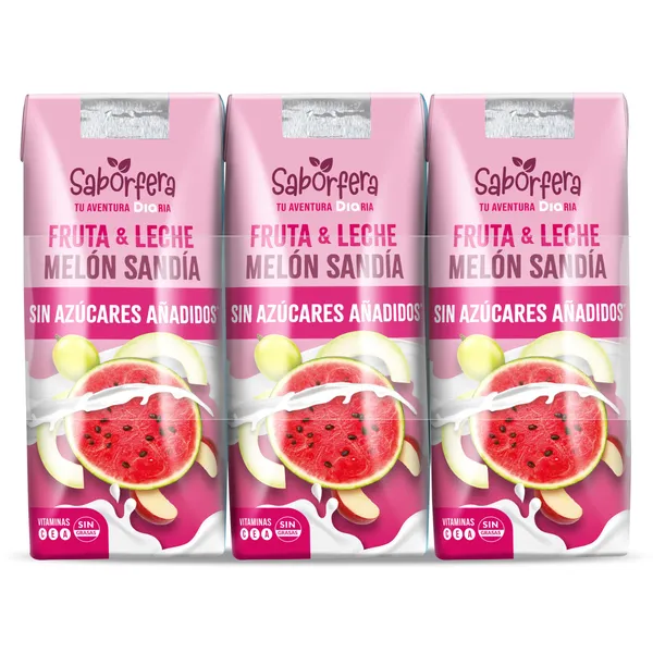 Bebida de frutas con leche melón y sandía sin azúcar Saborfera de Dia brik 3 x 330 ml 2