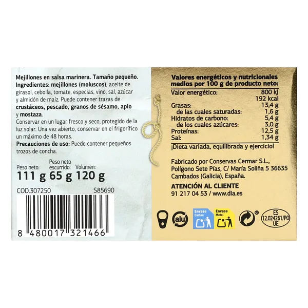Mejillones en salsa marinera Dia Mari Marinera lata 65 g 3
