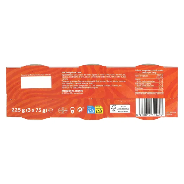 Paté de cerdo suave Dia Nuestra Alacena 3 x 75 g 4