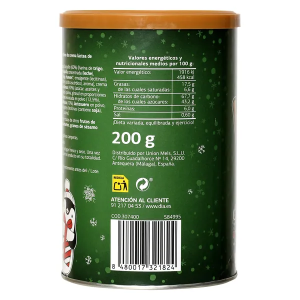 Barquillos rellenos de crema de leche con avellanas Dulce Noel Dia lata 200 g 2