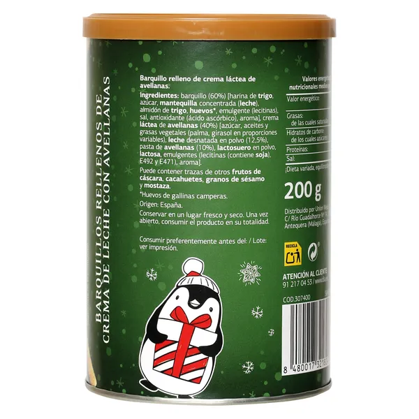 Barquillos rellenos de crema de leche con avellanas Dulce Noel Dia lata 200 g 3