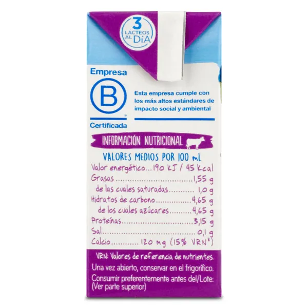 Leche semidesnatada sin lactosa Central Lechera Asturiana brik 3 x 200 ml 3
