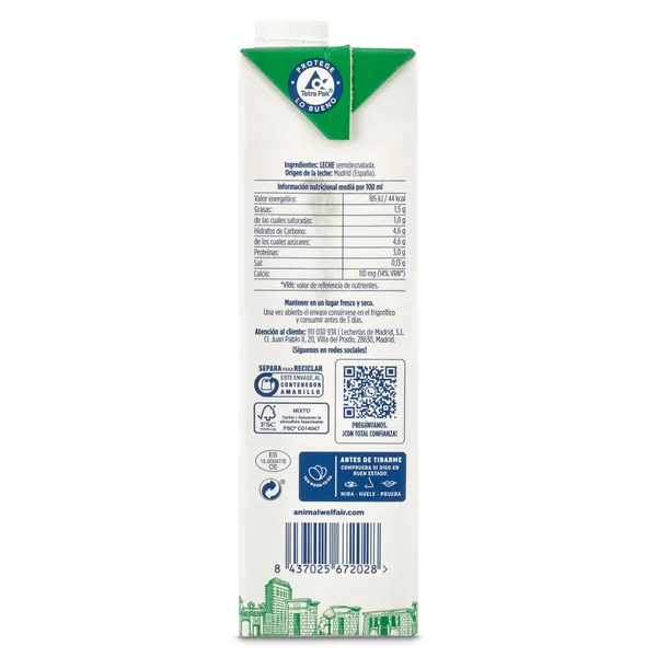 Leche semidesnatada Madriz brik 1 l 3