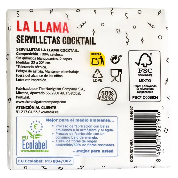 Servilletas cocktail 2 capas La Llama Dia bolsa 100 unidades 3