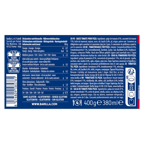 Salsa para pizza Barilla 400 g 2