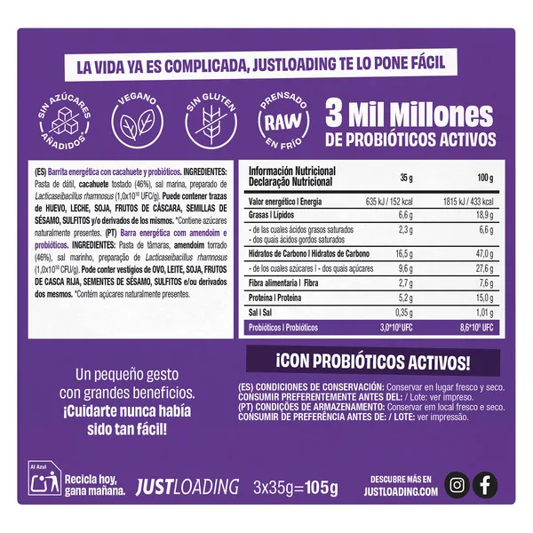 Barritas energéticas sabor cacahuete con probióticos Just loading 105 g 4