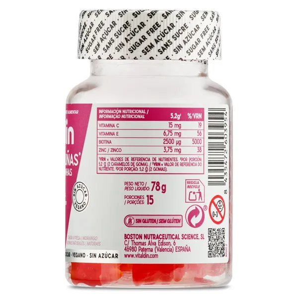 Gominolas para pelo, piel y uñas Vitaldin frasco 30 unidades 2