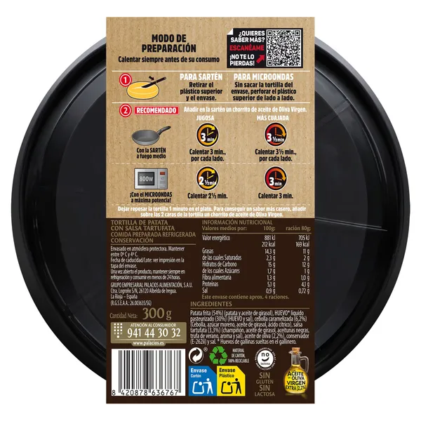 Tortilla de patatas con salsa tartufata Palacios bandeja 300 g 2