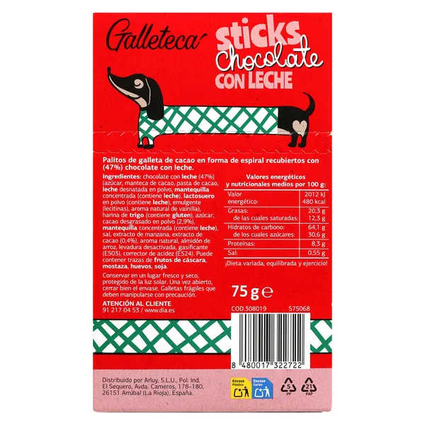 Palitos de galleta recubiertos de chocolate con leche Galleteca de Dia 75 g 3