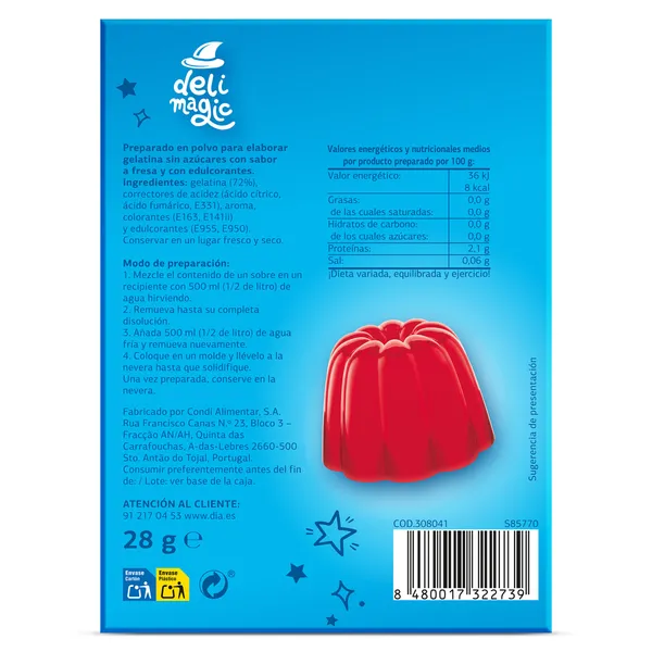 Gelatina de fresa 0% azúcar añadido Dia Delimagic 28 g 4