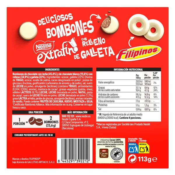 Bombones de chocolate con leche con relleno de galleta Filipinos Nestlé Extrafino caja 113 g 3