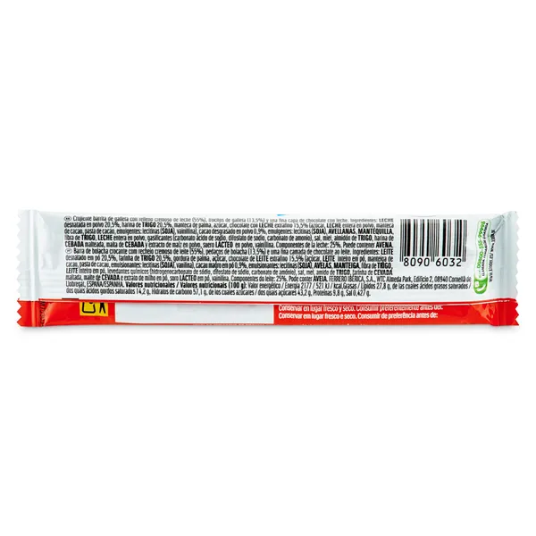 Barrita de chocolate y avellanas tronky Kinder bolsa 18 g 2