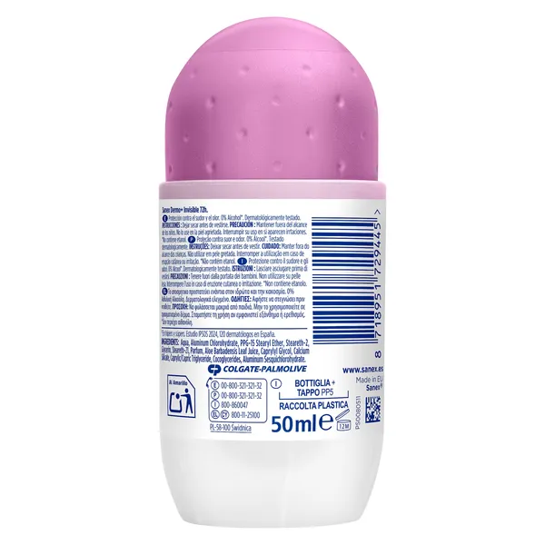 Desodorante roll-on dermo invisible 72h Sanex 50 ml 3