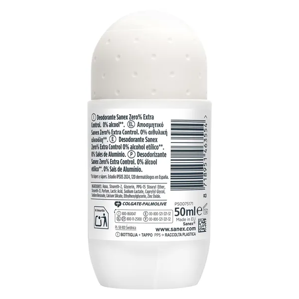 Desodorante roll-on zero% extra control 48h Sanex 50 ml 3