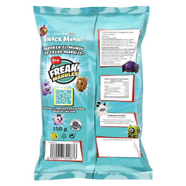 Aperitivos horneados sabor queso y kétchup Snack Maniac de Dia bolsa 150 g 2