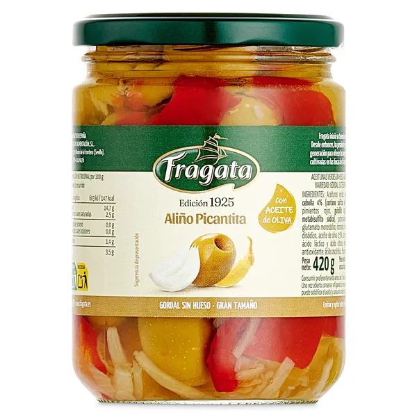 Aceitunas gordal sin hueso picantes Fragata 200 g 2