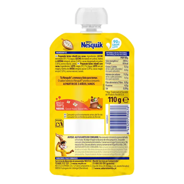 Alimento lácteo infantil con cacao Nesquik bolsa 110 g 2