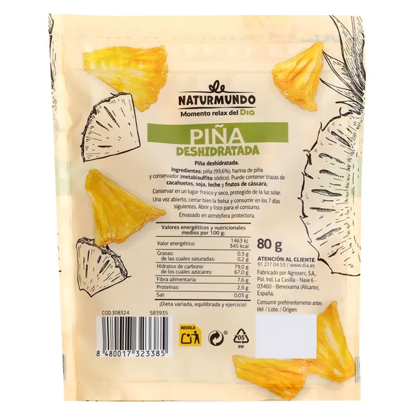 Piña deshidratada Dia Naturmundo 80 g 2
