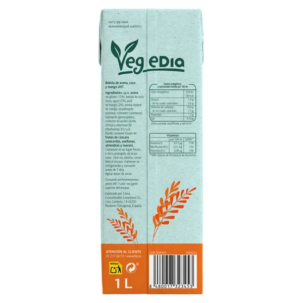 Bebida de avena y mango Dia Vegedia 1 L 3