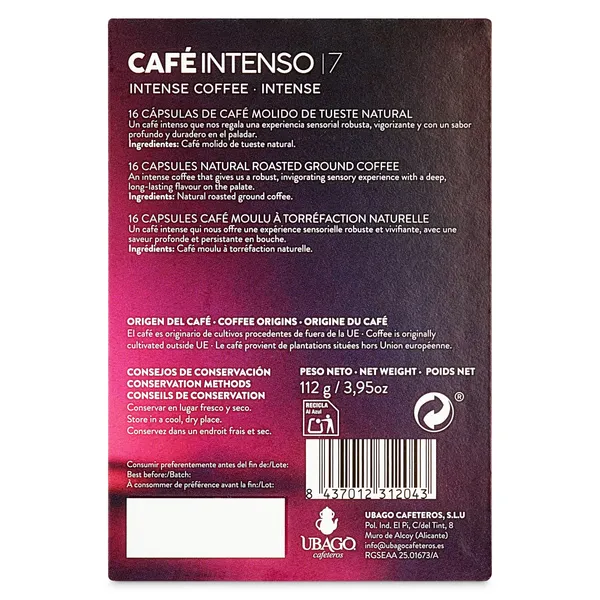 Café en cápsulas intenso Ubago caja 16 unidades 3