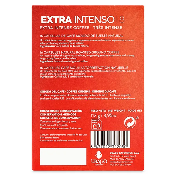 Cápsulas de café extra intentso Ubago 16 unidades 3