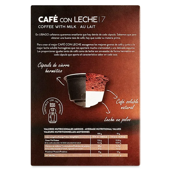 Café con leche en cápsulas Ubago caja 16 unidades 3