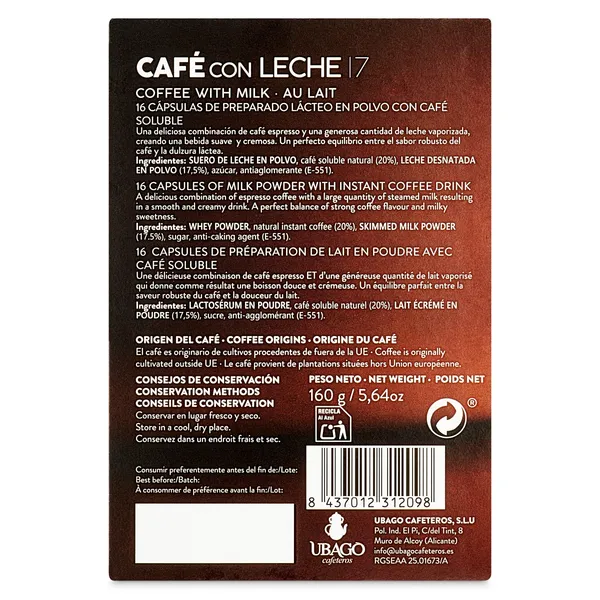 Café con leche en cápsulas Ubago caja 16 unidades 4
