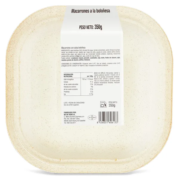 Macarrones a la boloñesa bandeja 350 g 3